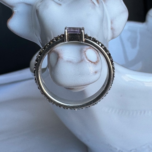 Marcasite Amethyst Pave Ring 925SS - Picture 7 of 9